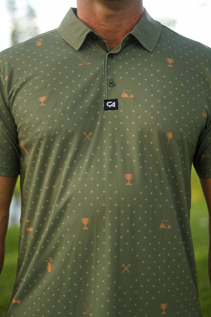 Custom Apparel Men's Golf Shirt | Statement | Olive & Gold