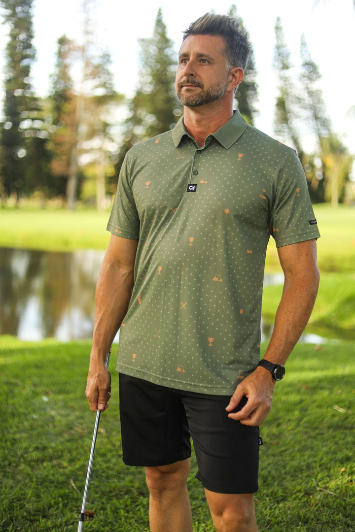 Custom Apparel Men's Golf Shirt | Statement | Olive & Gold