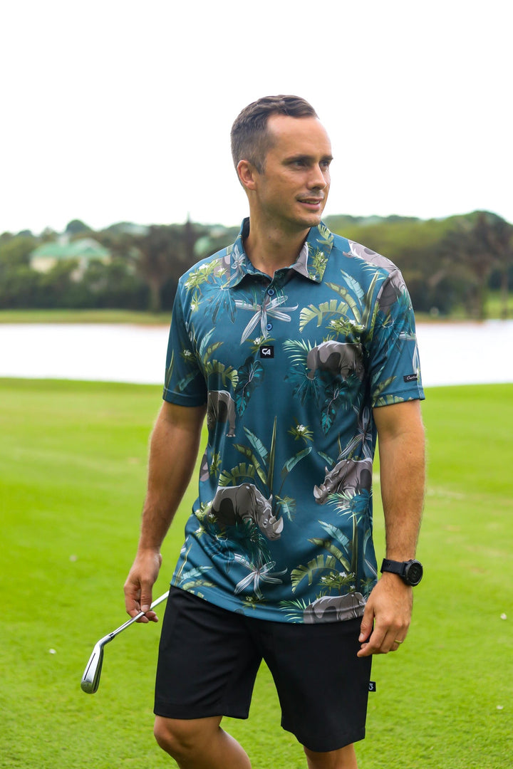 Custom Apparel Men's Funky Golf Shirt | Rhino in the Wild