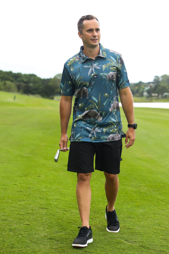 Custom Apparel Men's Funky Golf Shirt | Rhino in the Wild