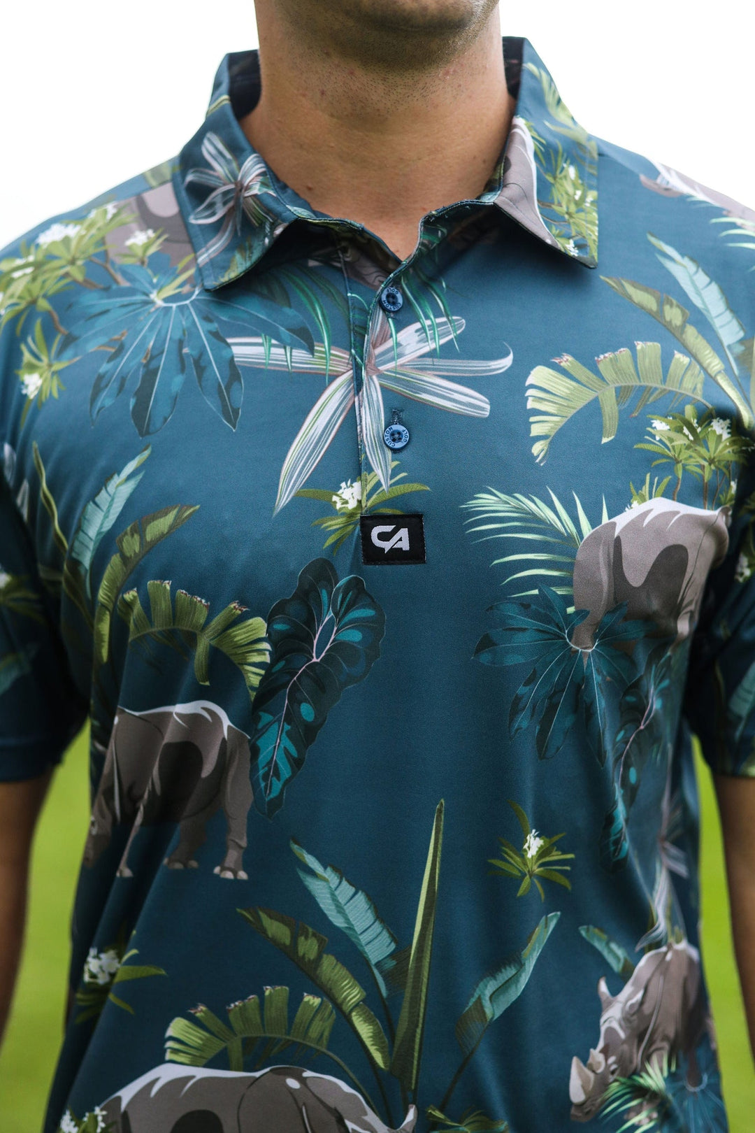 Custom Apparel Men's Funky Golf Shirt | Rhino in the Wild