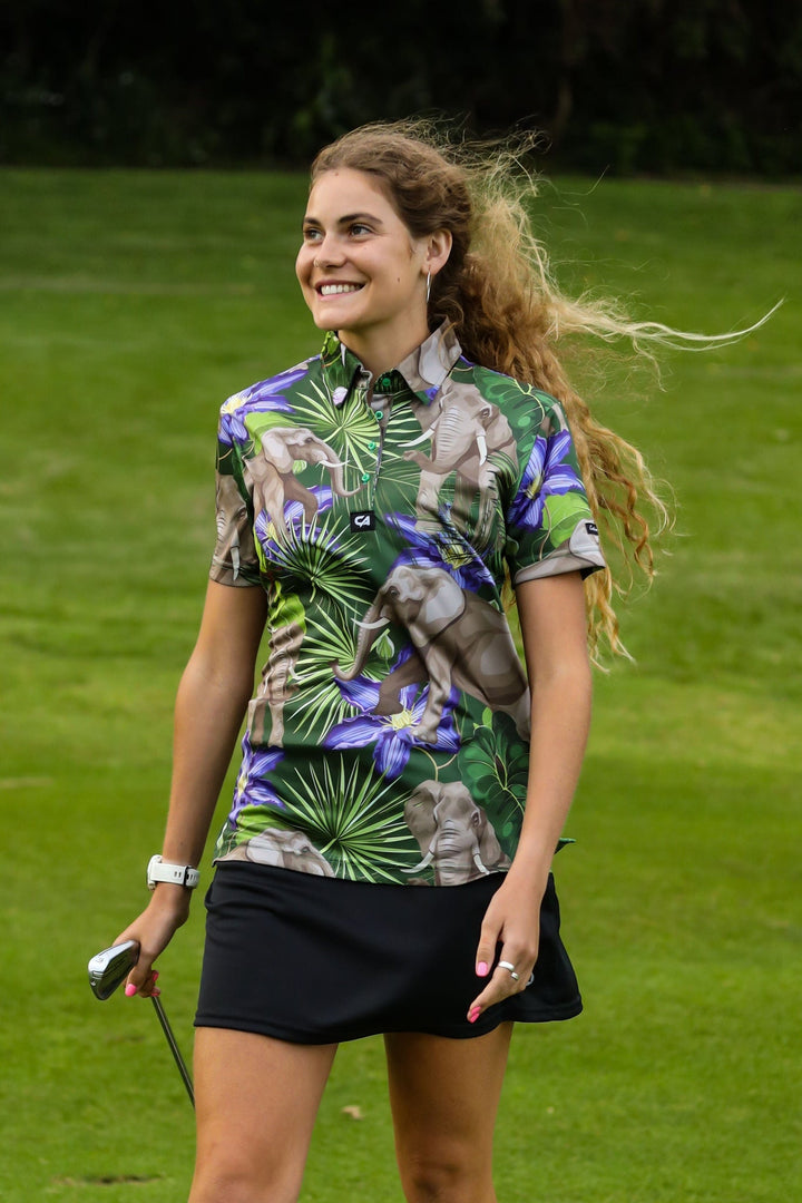 Custom Apparel Women's Golf Shirts | Funky | African Elephants