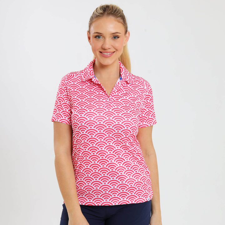 Ladies Golf Shirt - Geometric | Coral