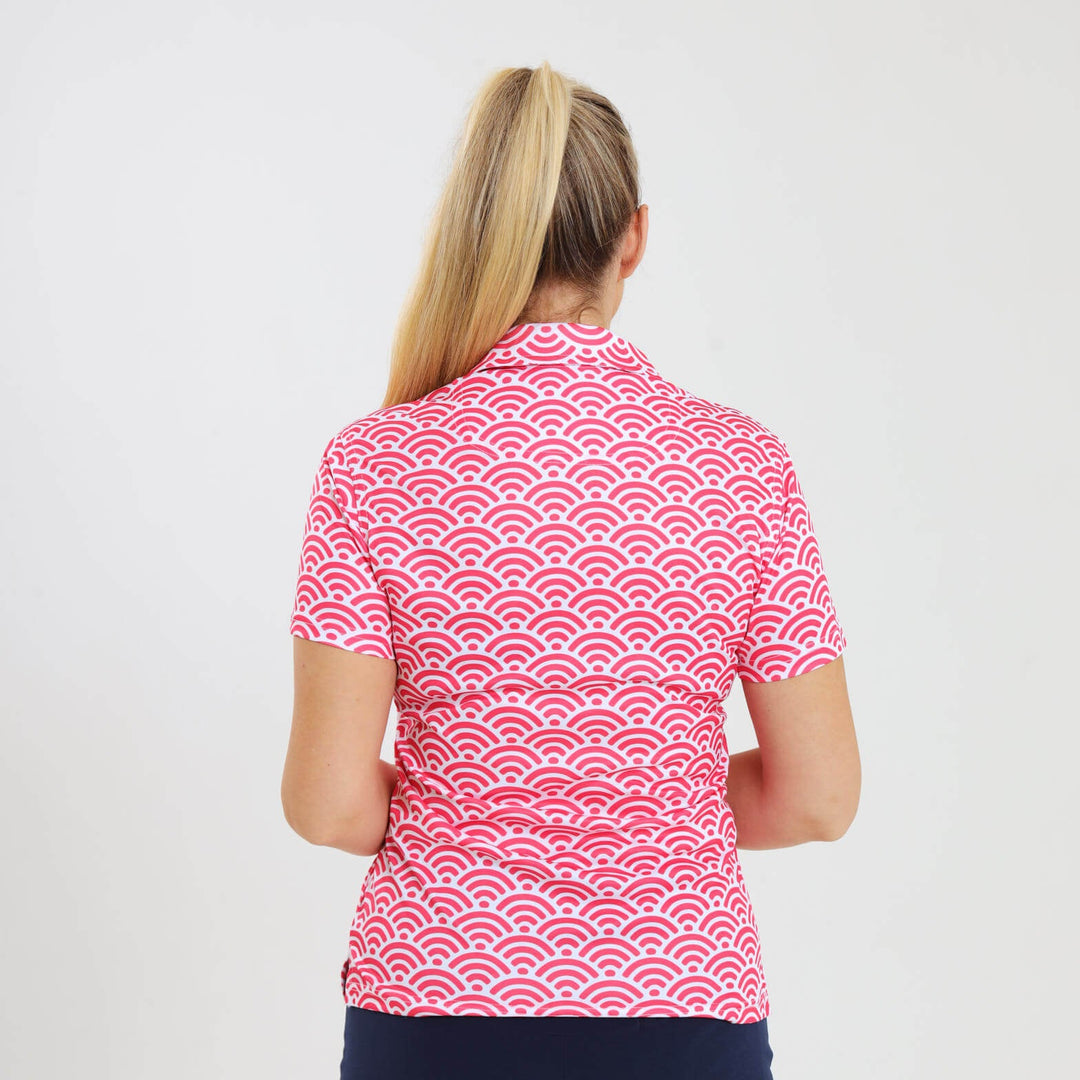 Ladies Golf Shirt - Geometric | Coral