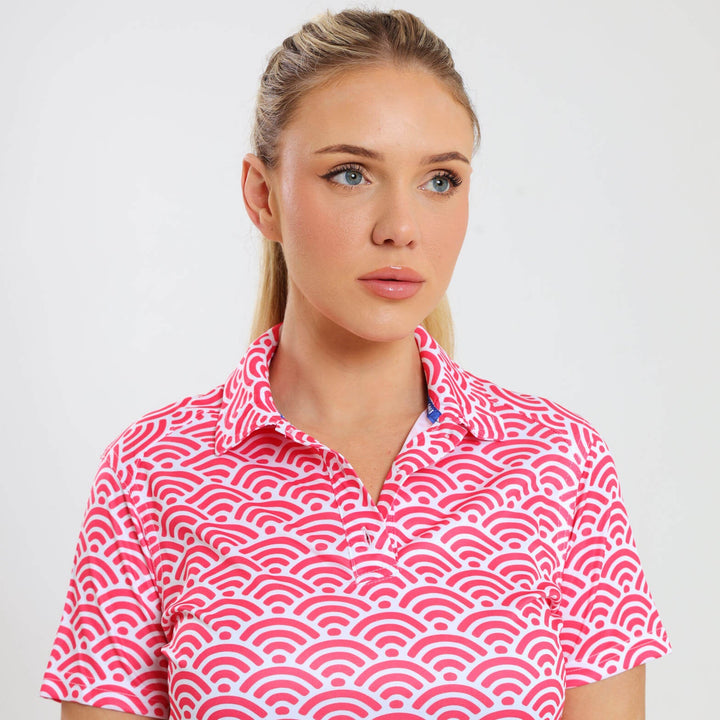 Ladies Golf Shirt - Geometric | Coral