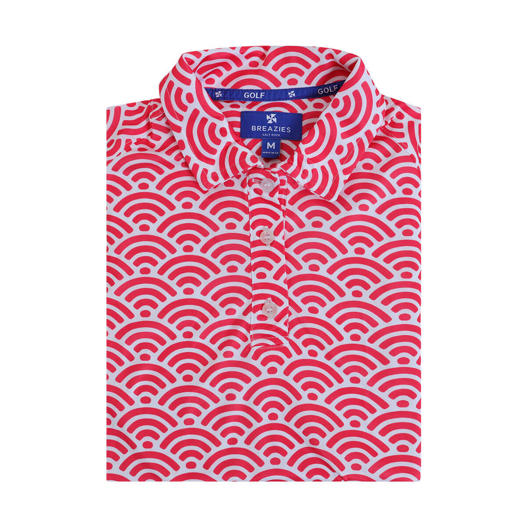 Ladies Golf Shirt - Geometric | Coral