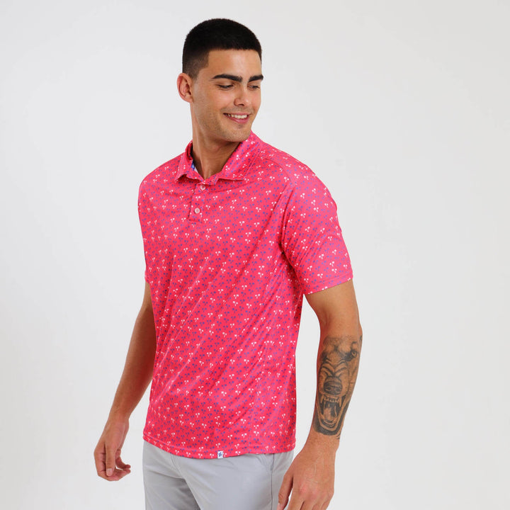 Mens Golf Shirt - Palms | Coral