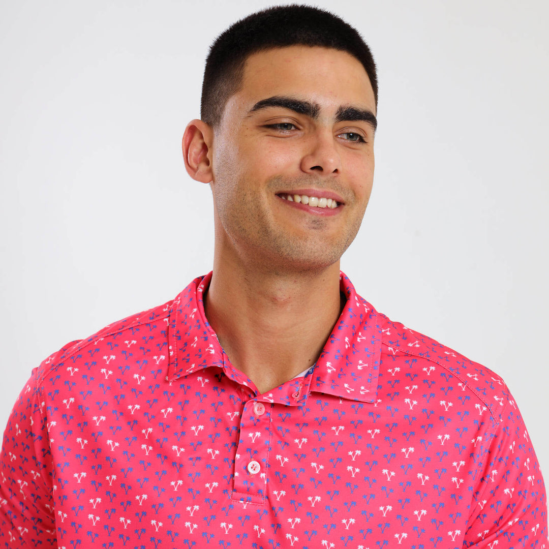 Mens Golf Shirt - Palms | Coral