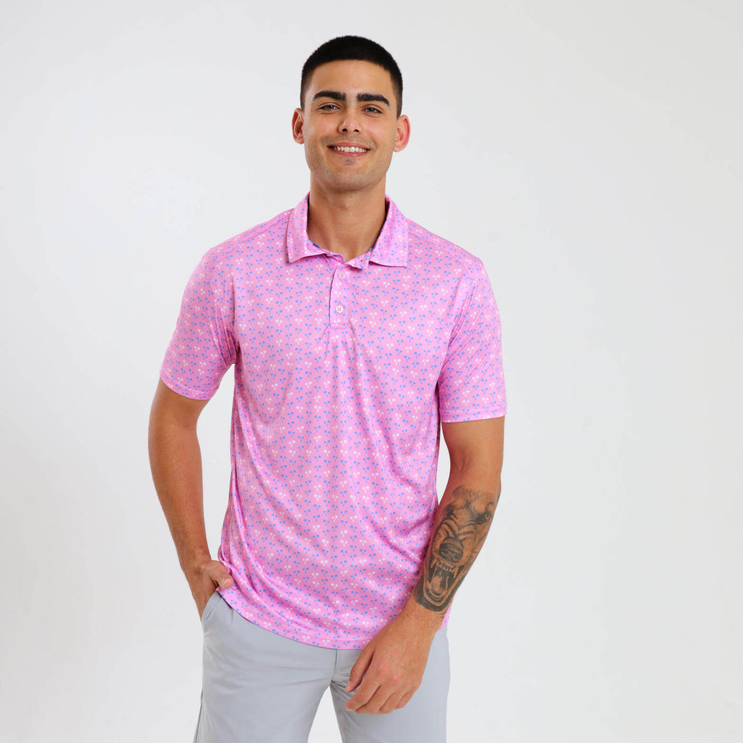 Mens Golf Shirt - Palms | Pink