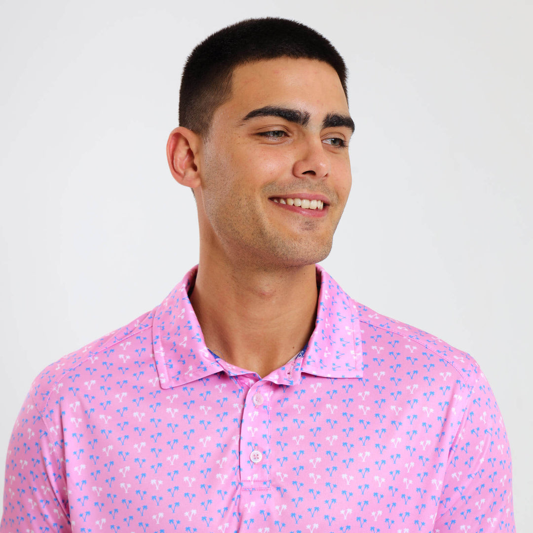 Mens Golf Shirt - Palms | Pink