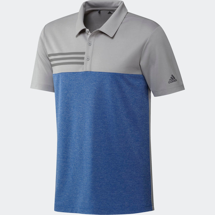 Adidas Men's Golf Shirt | 3 Stripe Block | Grey/Blue