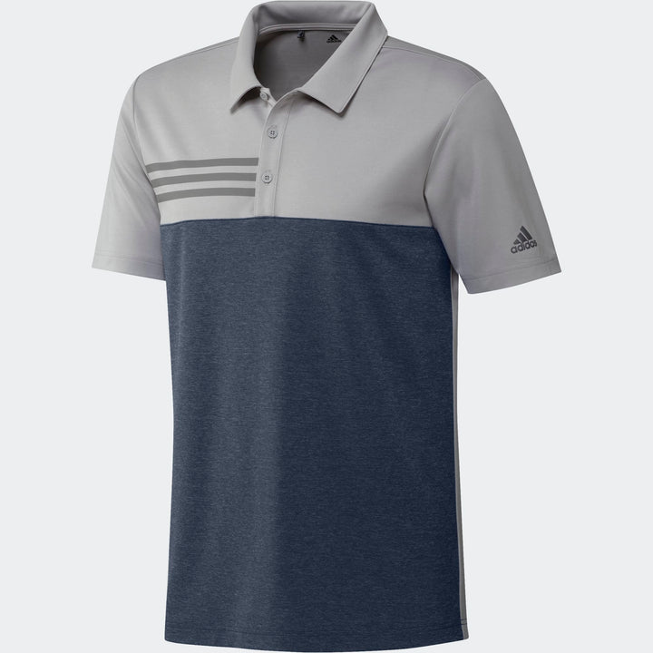 Adidas Men's Golf Shirt | 3 Stripe Block | Grey/Navy