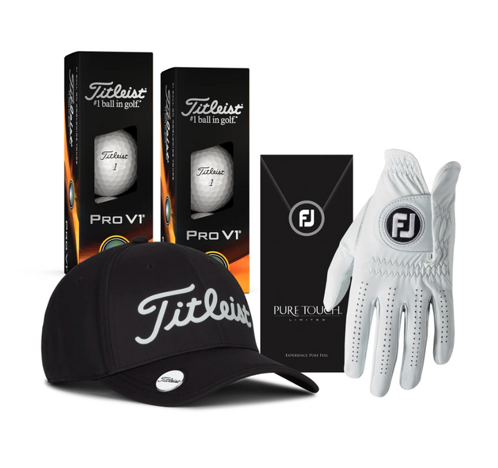 Titleist Cap | Ball | Glove Premium Bundle | Pro V1