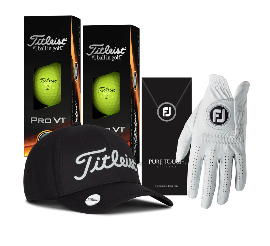 Titleist Cap | Ball | Glove Premium Bundle | Pro V1