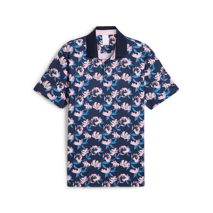 Puma Men`s Golf Shirt | Spring Florals Polo | Deep Navy - Pale Pink