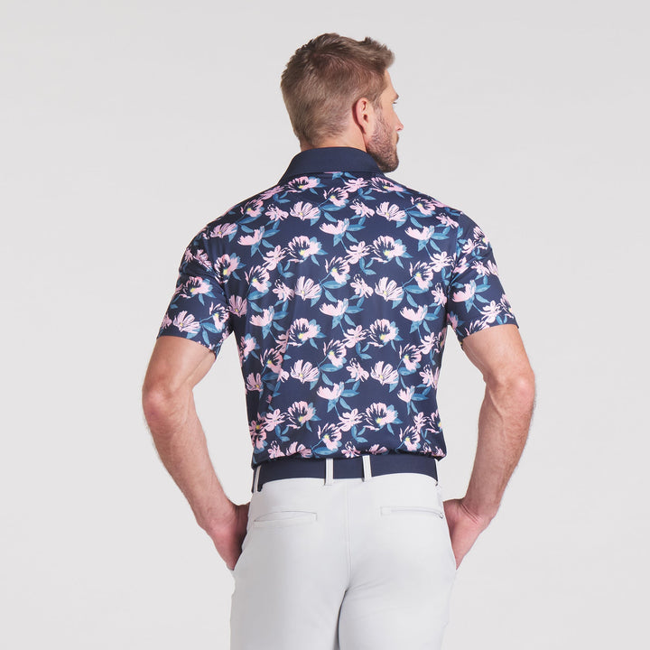 Puma Men`s Golf Shirt | Spring Florals Polo | Deep Navy - Pale Pink