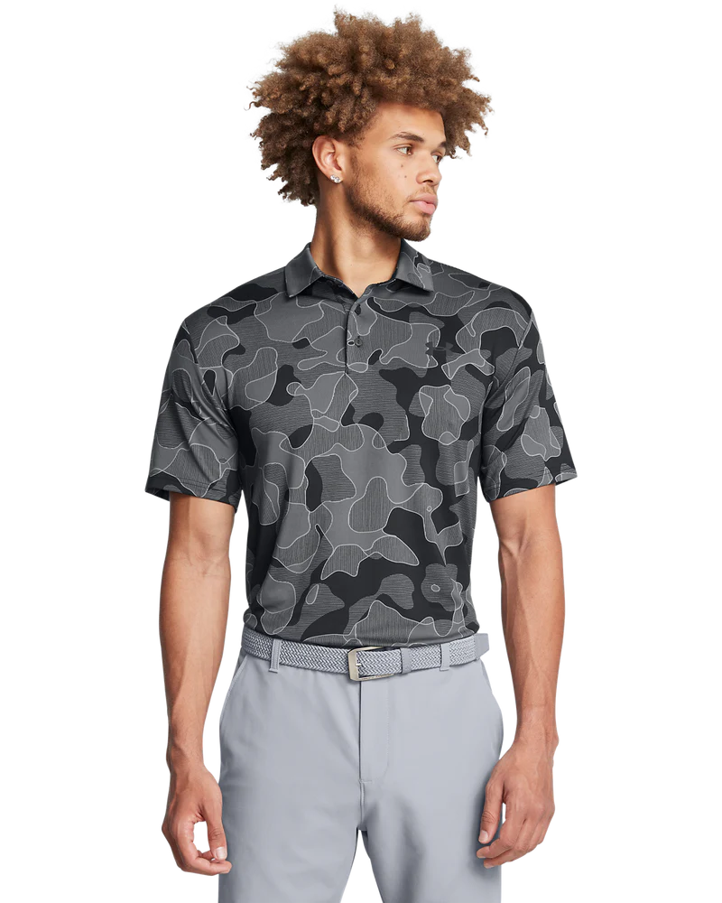 Under Armour Men's Golf Polo | 3.0 Printed Polo | Black/Grey