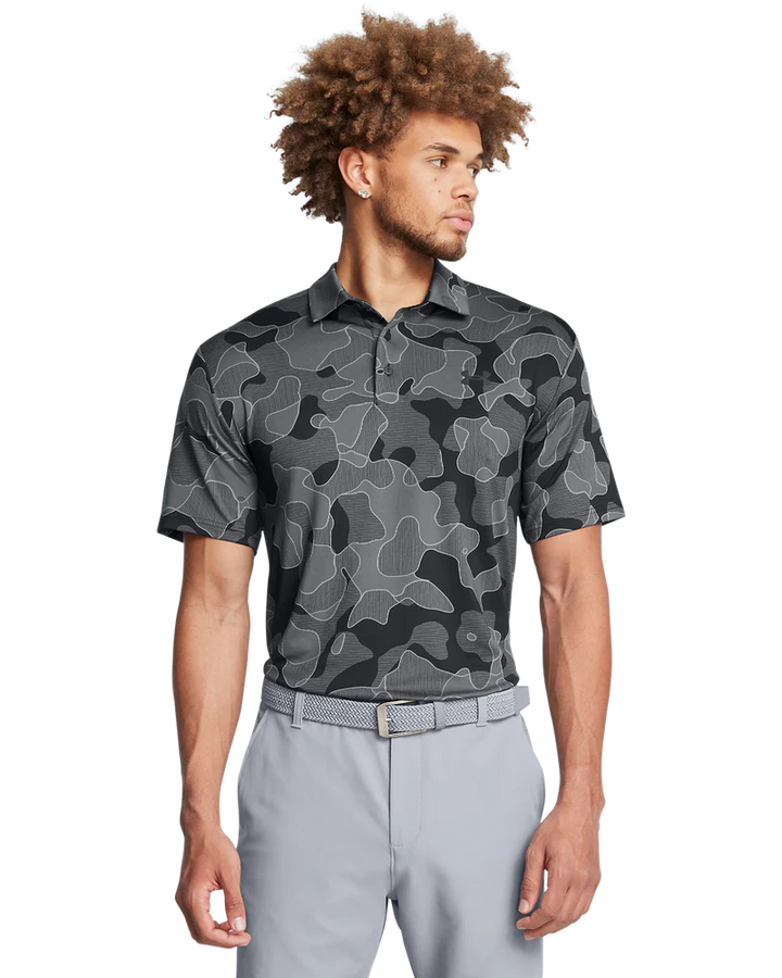 Under Armour Men's Golf Polo | 3.0 Printed Polo | Black/Grey